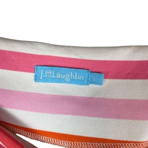 J.McLaughlin Pink Orange Stripe 3/4 Sleeve Stretch Knit Dress Size L - Picture 6 of 6